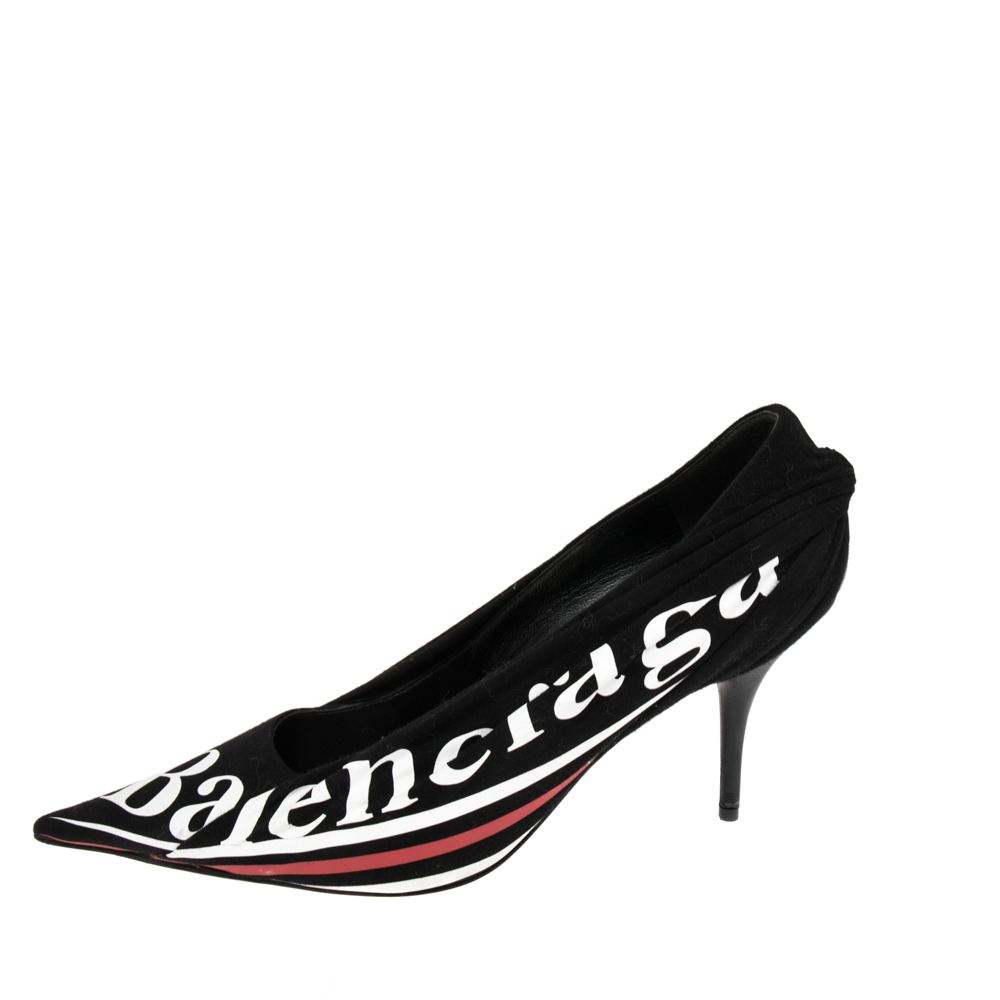 

Balenciaga Fabric And Leather Knife Logo Pointed Toe Pumps Size, Black