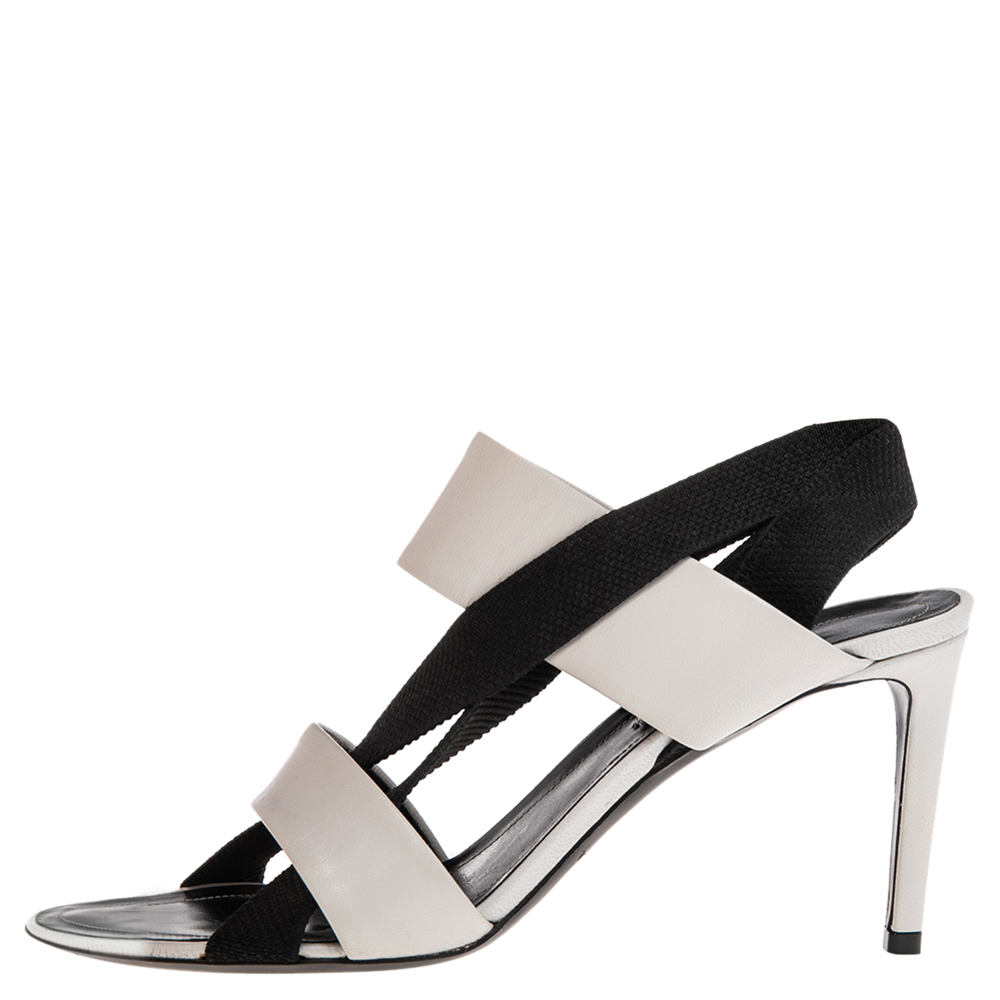 

Balenciaga White/Black Leather and Elastic Crisscross Open Toe Sandal Size