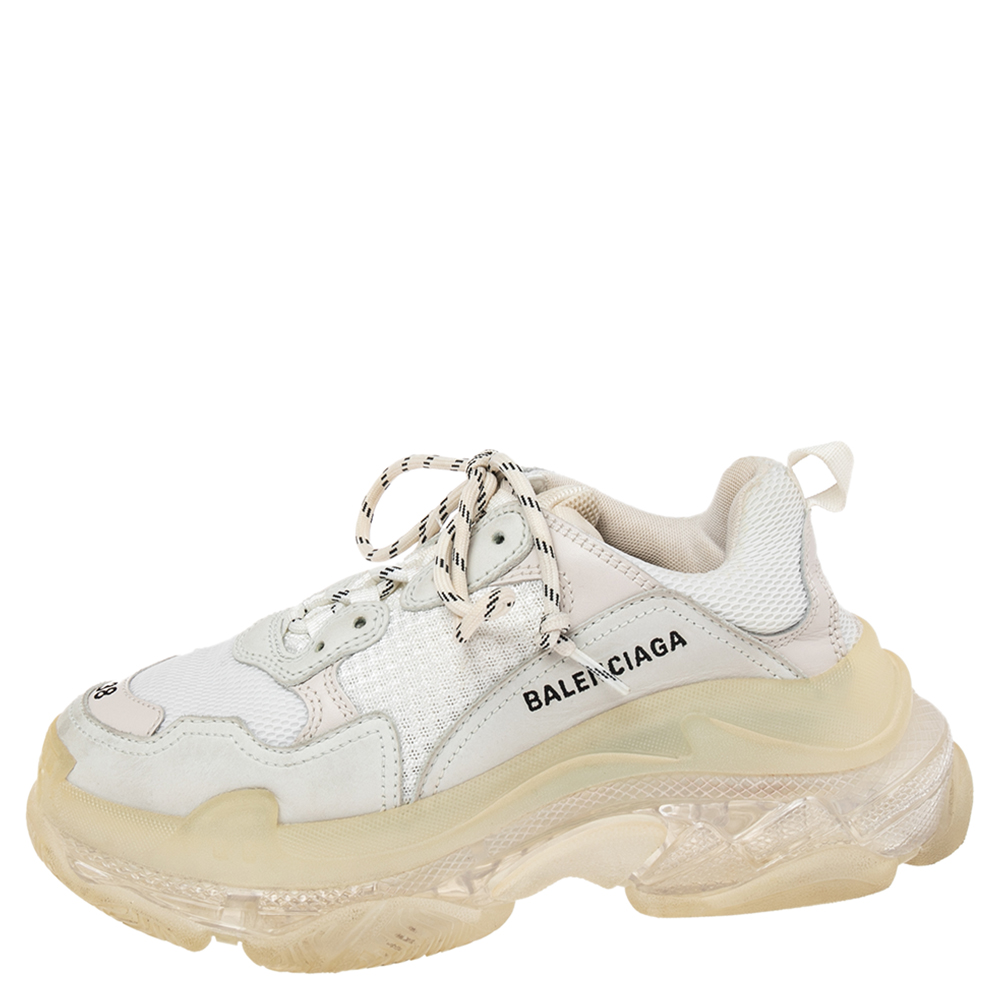 

Balenciaga White/Grey Leather, Mesh Triple S Clear Sneakers Size