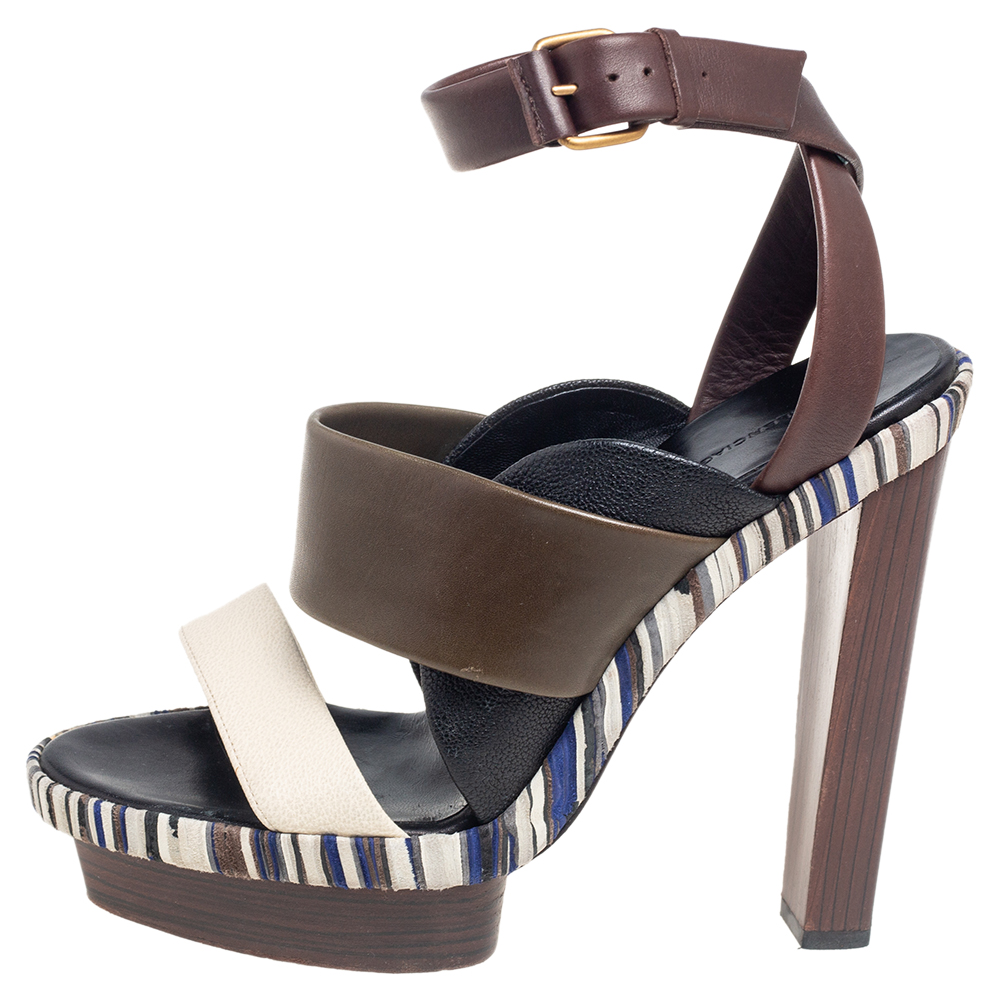 

Balenciaga Multicolor Leather Ankle Wrap Platform Sandals Size