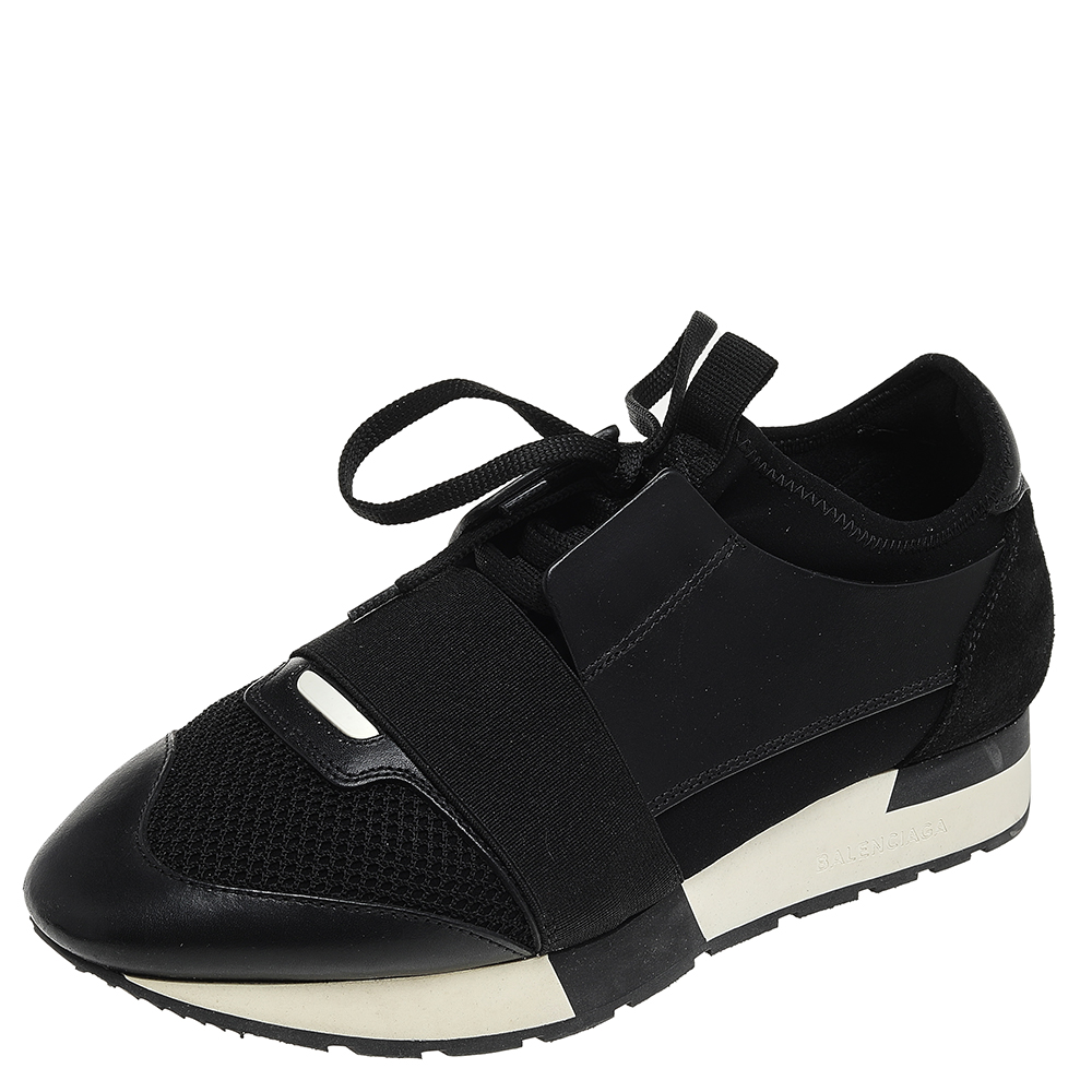 Brandy Joseph Banks smugling Pre-owned Balenciaga Black Mesh, Leather, And Suede Race Runner Low Top  Sneakers Size 39 | ModeSens