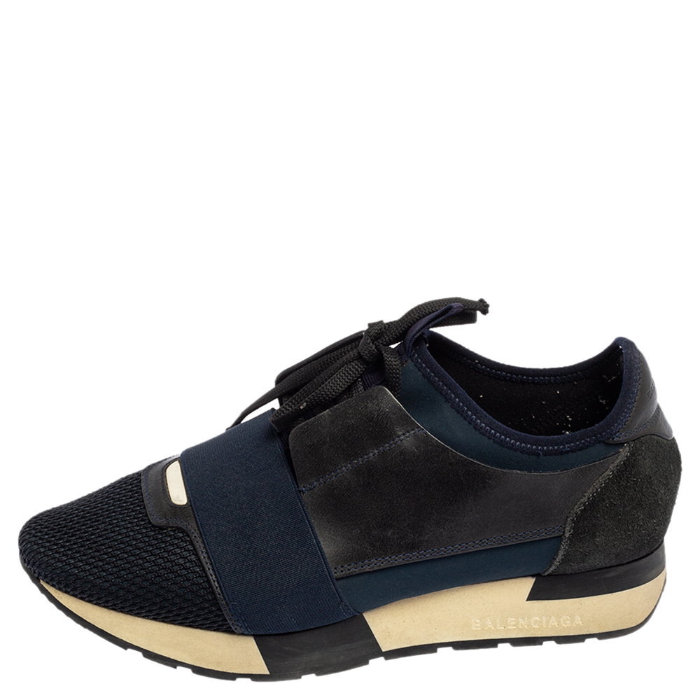

Balenciaga Navy Blue Leather, Nylon, And Mesh Race Runner Sneakers Size