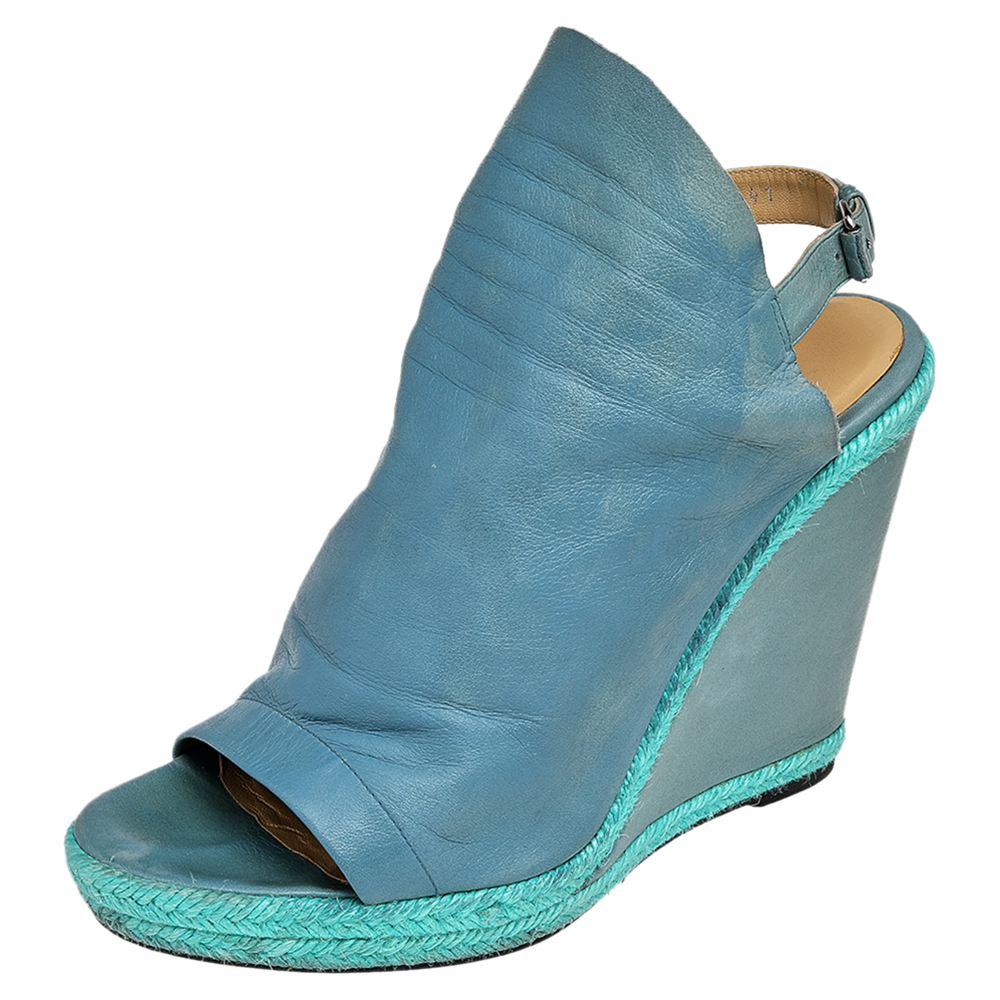 

Balenciaga Blue Leather Glove Wedge Sandals Size
