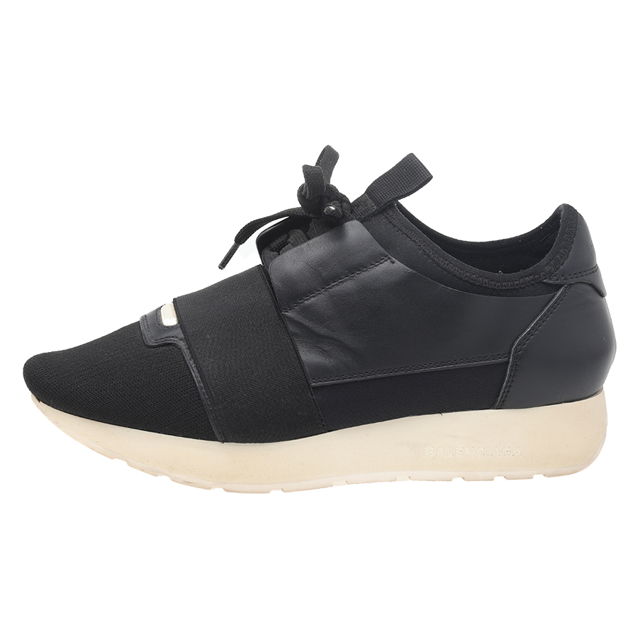 Balenciaga Black Canvas And Leather Race Runner Sneakers Size
