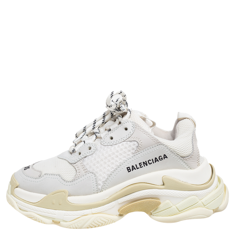 

Balenciaga White/Grey Leather And Mesh Triple S Sneakers