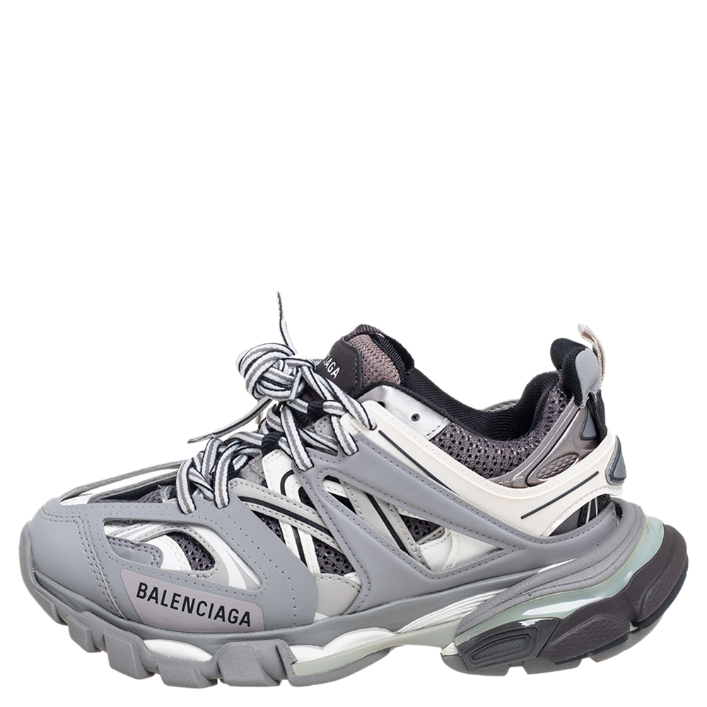 

Balenciaga Grey/White Mesh And Leather Track Low Top Sneakers Size
