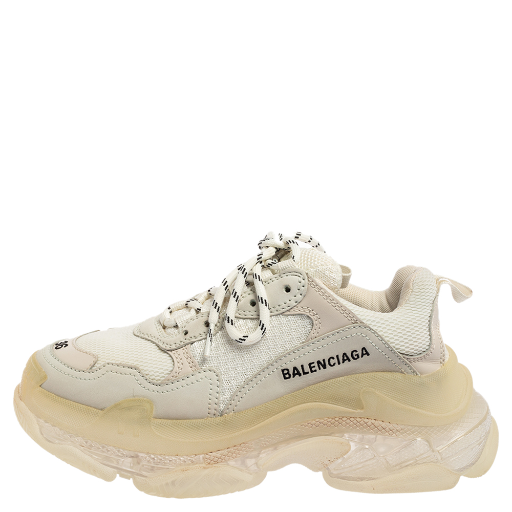 

Balenciaga White/Grey Leather, Mesh Triple S Clear Sneakers Size