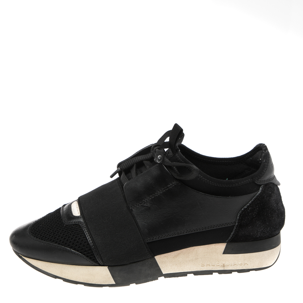 Balenciaga Black Neoprene And Leather Race Runner Sneakers Size