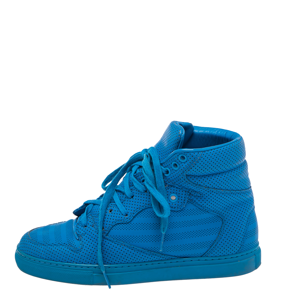 

Balenciaga Blue Perforated Leather High Top Sneakers Size