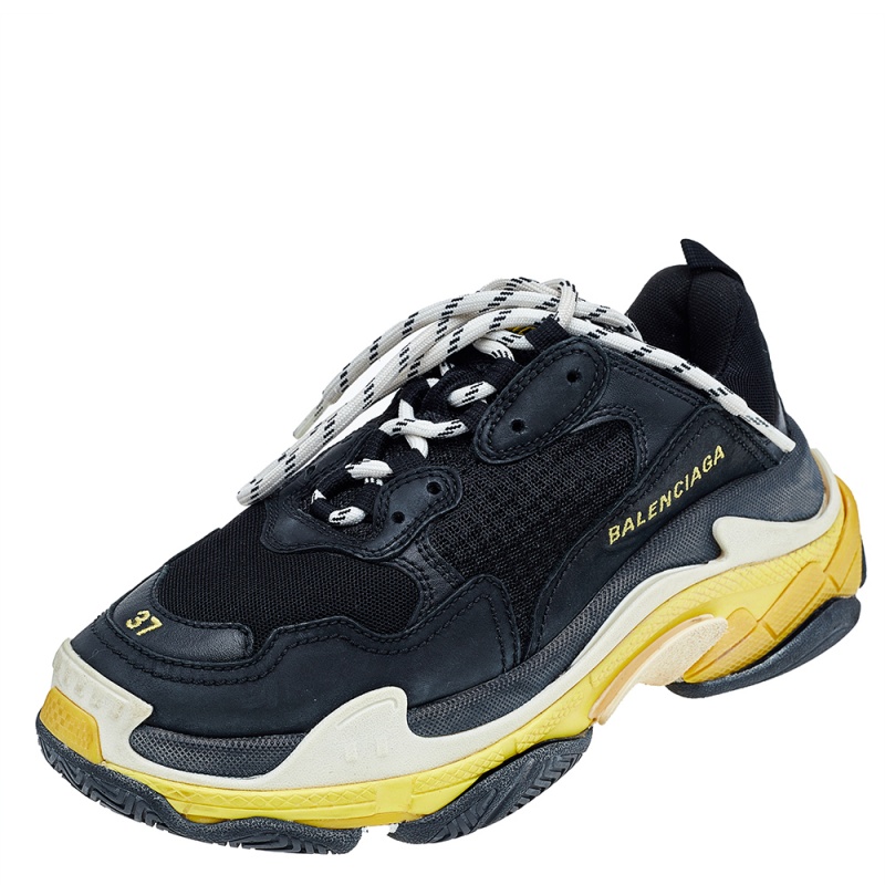 

Balenciaga Black /Yellow Leather And Mesh Triple S Clear Sneakers Size