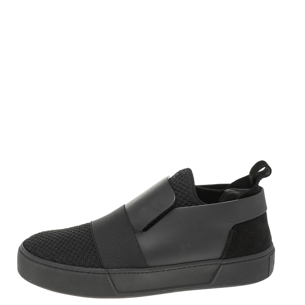 

Balenciaga Black Leather And Knit Fabric Slip On Sneakers Size