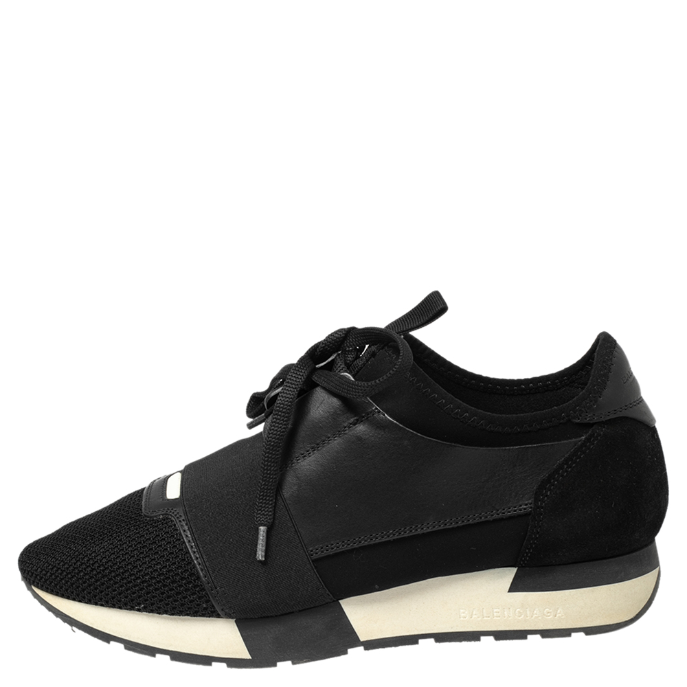 

Balenciaga Black Mesh And Suede Race Runner Low-Top Sneakers Size