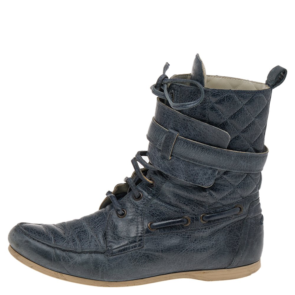 Balenciaga Dark Grey Leather Lace Up Ankle Boots Size, Metallic