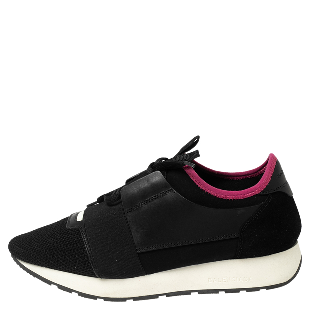 

Balenciaga Black Mesh, Neoprene and Leather Race Runner Low-Top Sneakers Size