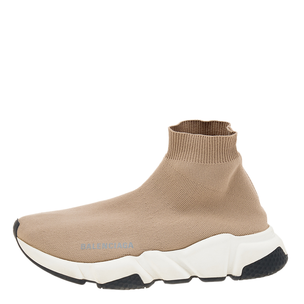 

Balenciaga Beige Knit Fabric Speed Trainer High Top Sneakers Size