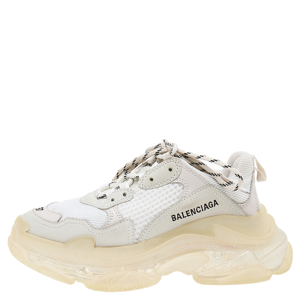 

Balenciaga White Leather And Mesh Triple S Clear Sneakers Size, Cream