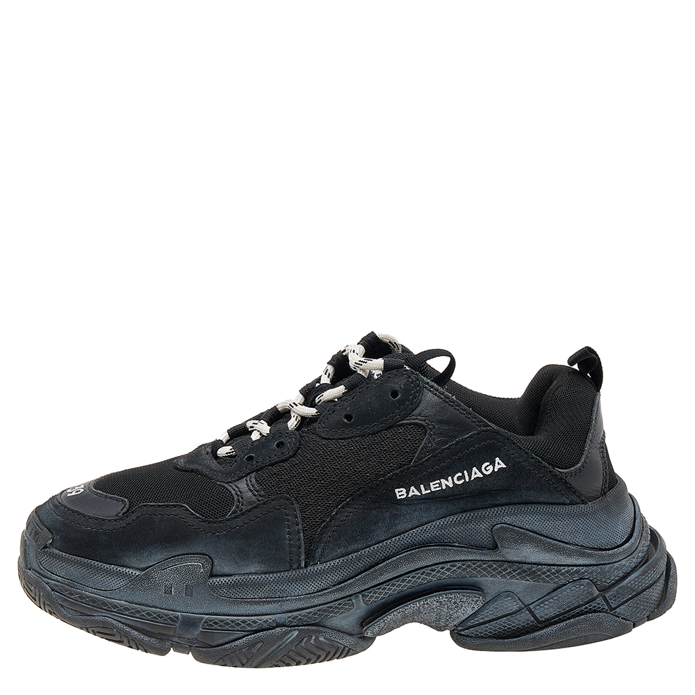 

Balenciaga Black Leather And Mesh Triple S Faded Sneakers Size