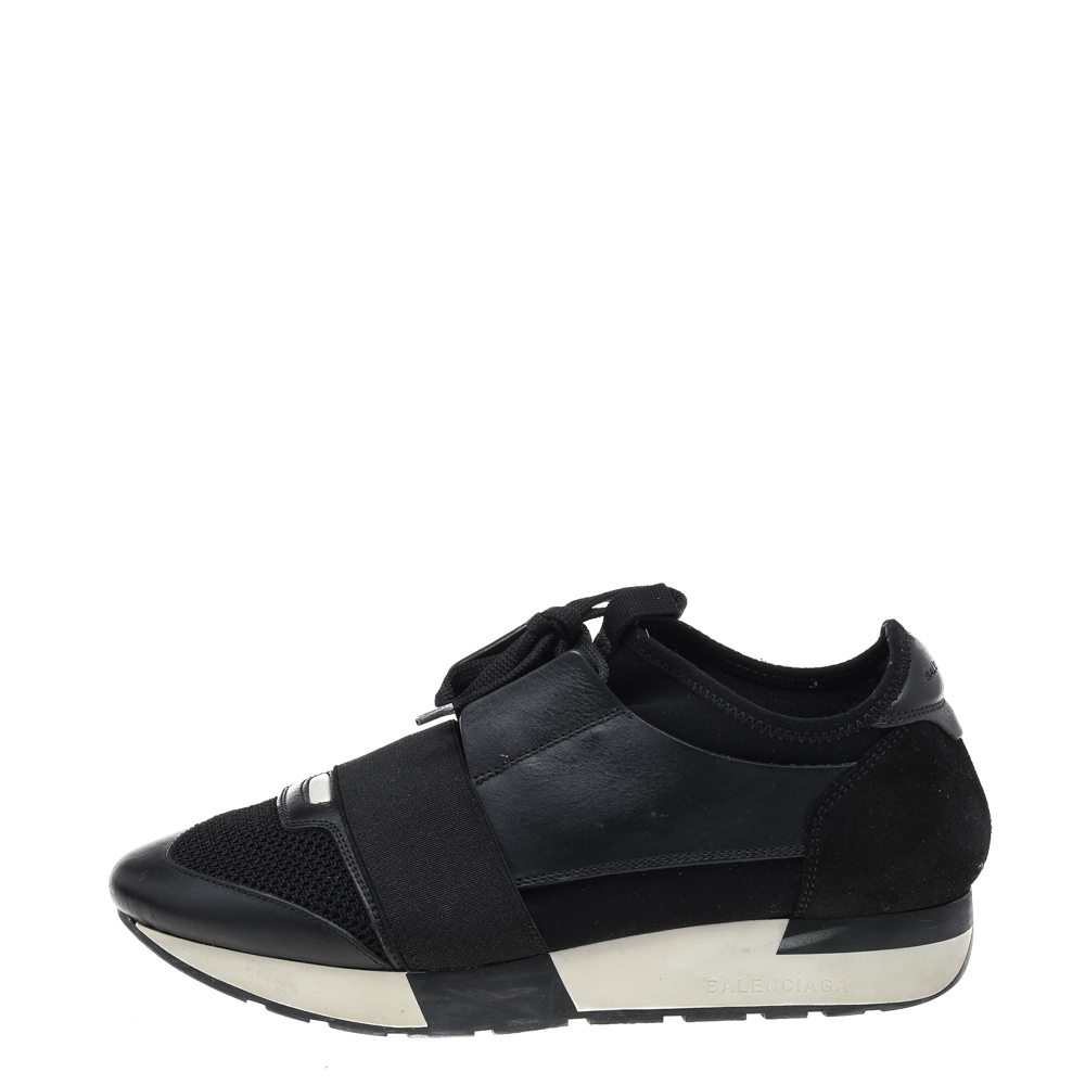 

Balenciaga Black Mesh And Leather Race Runner Low Top Sneakers Size