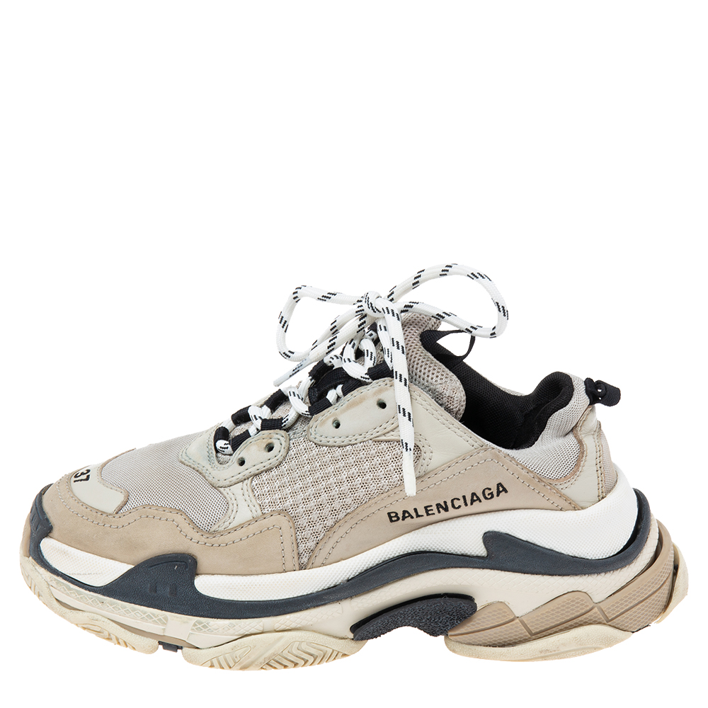 

Balenciaga Beige/Black Mesh, Suede and Leather Triple S Sneakers Size