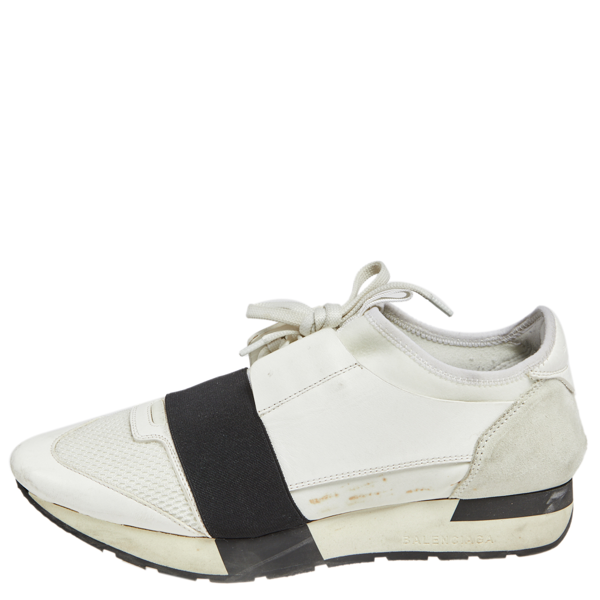 

Balenciaga White Fabric And Leather Race Runner Sneakers Size