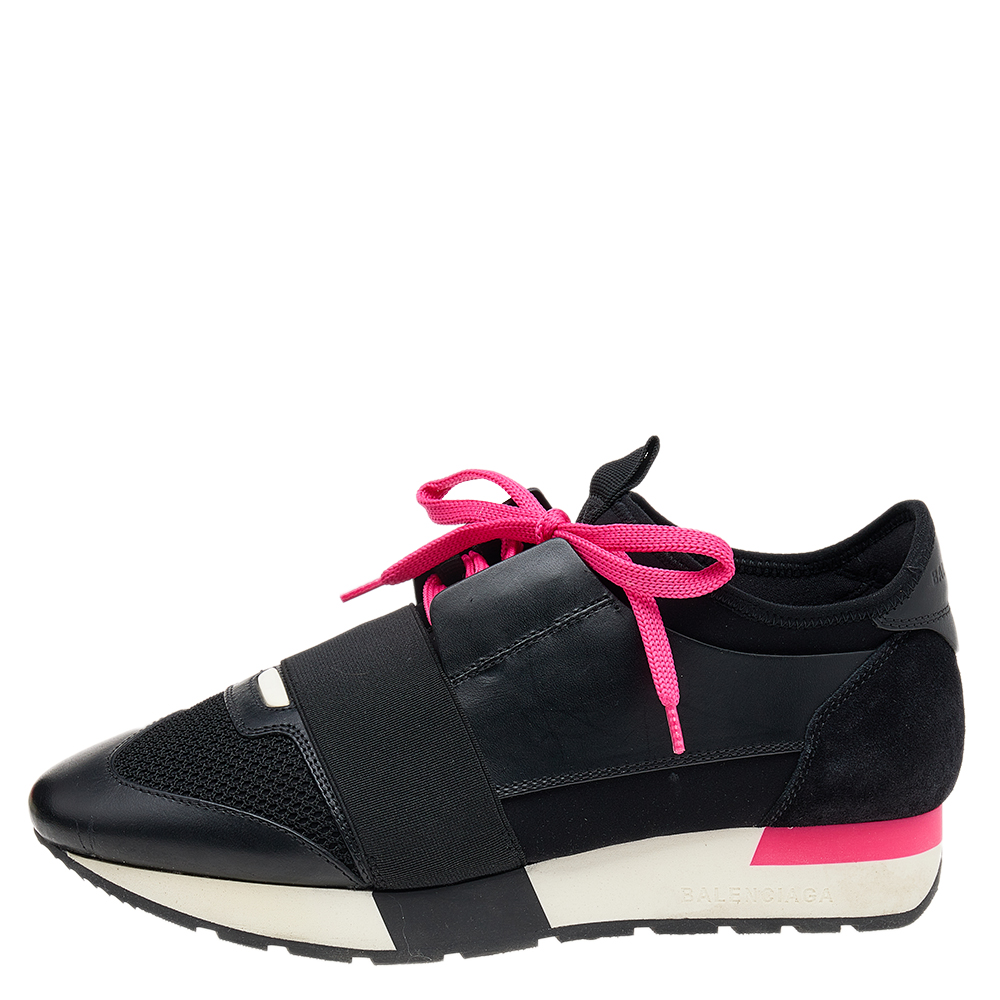 

Balenciaga Black Leather and Mesh Race Runner Sneakers Size