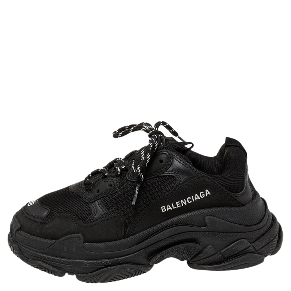 

Balenciaga Black Mesh And Leather Triple S Low Top Sneakers Size