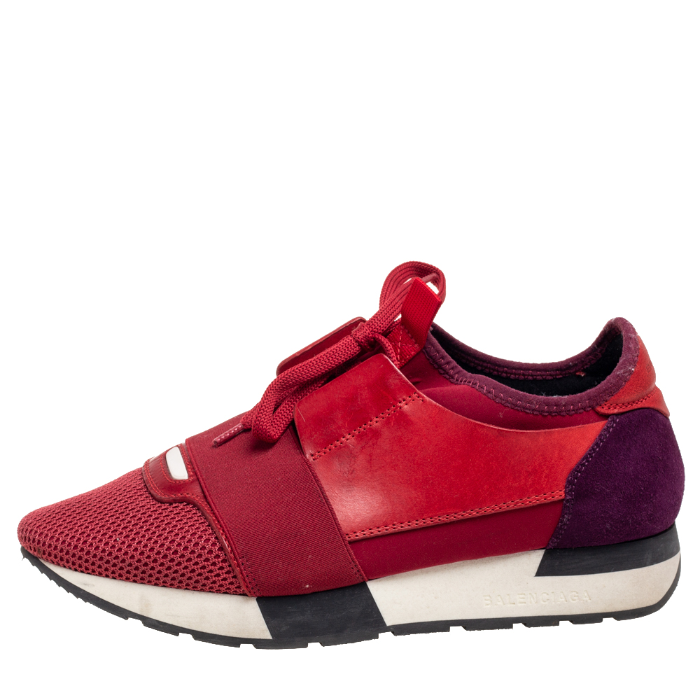 

Balenciaga Red/Purple Leather And Suede Race Runner Sneakers Size
