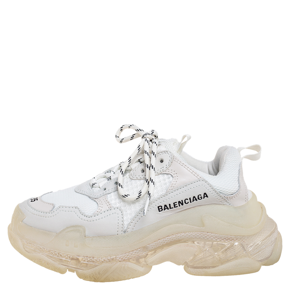 

Balenciaga White Leather And Mesh Triple S Clear Low Top Sneakers Size