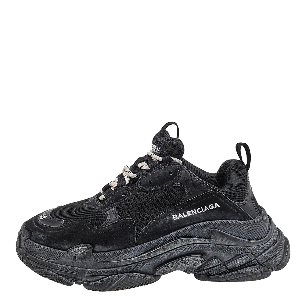 

Balenciaga Black Mesh And Leather Triple S Low Top Sneakers Size