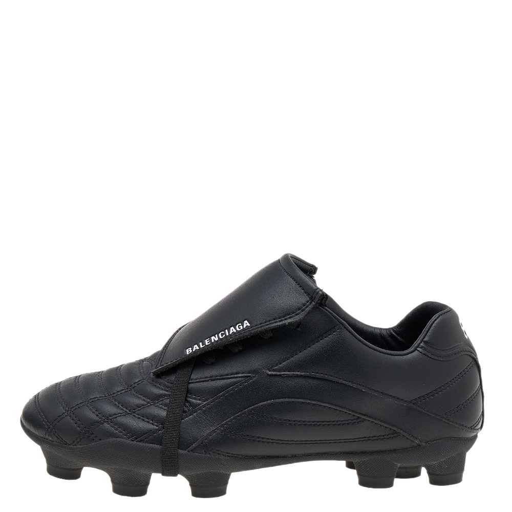 

Balenciaga Black Leather Logo Print Soccer Sneakers Size