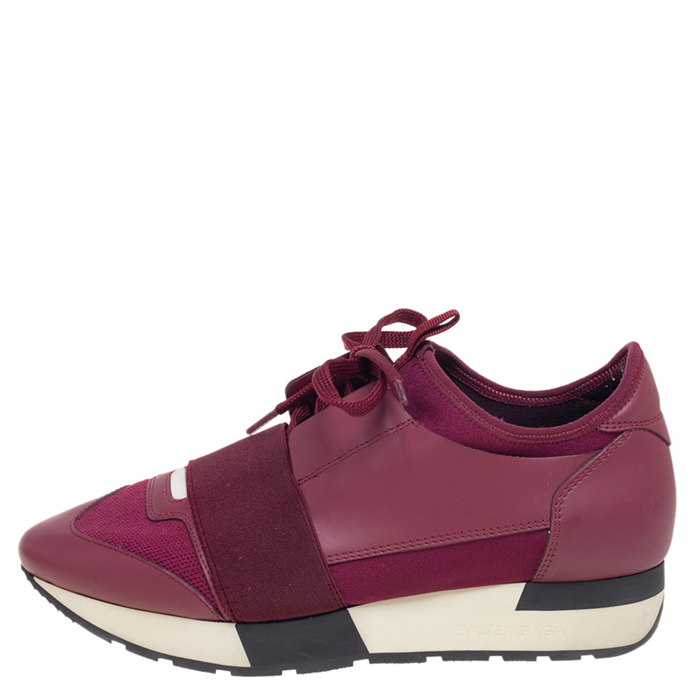 

Balenciaga Burgundy Fabric and Leather Race Runner Sneakers Size
