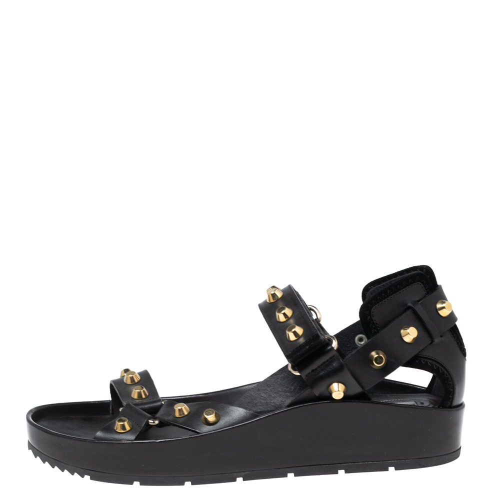 

Balenciaga Black Leather Studded Ankle Strap Sandals Size