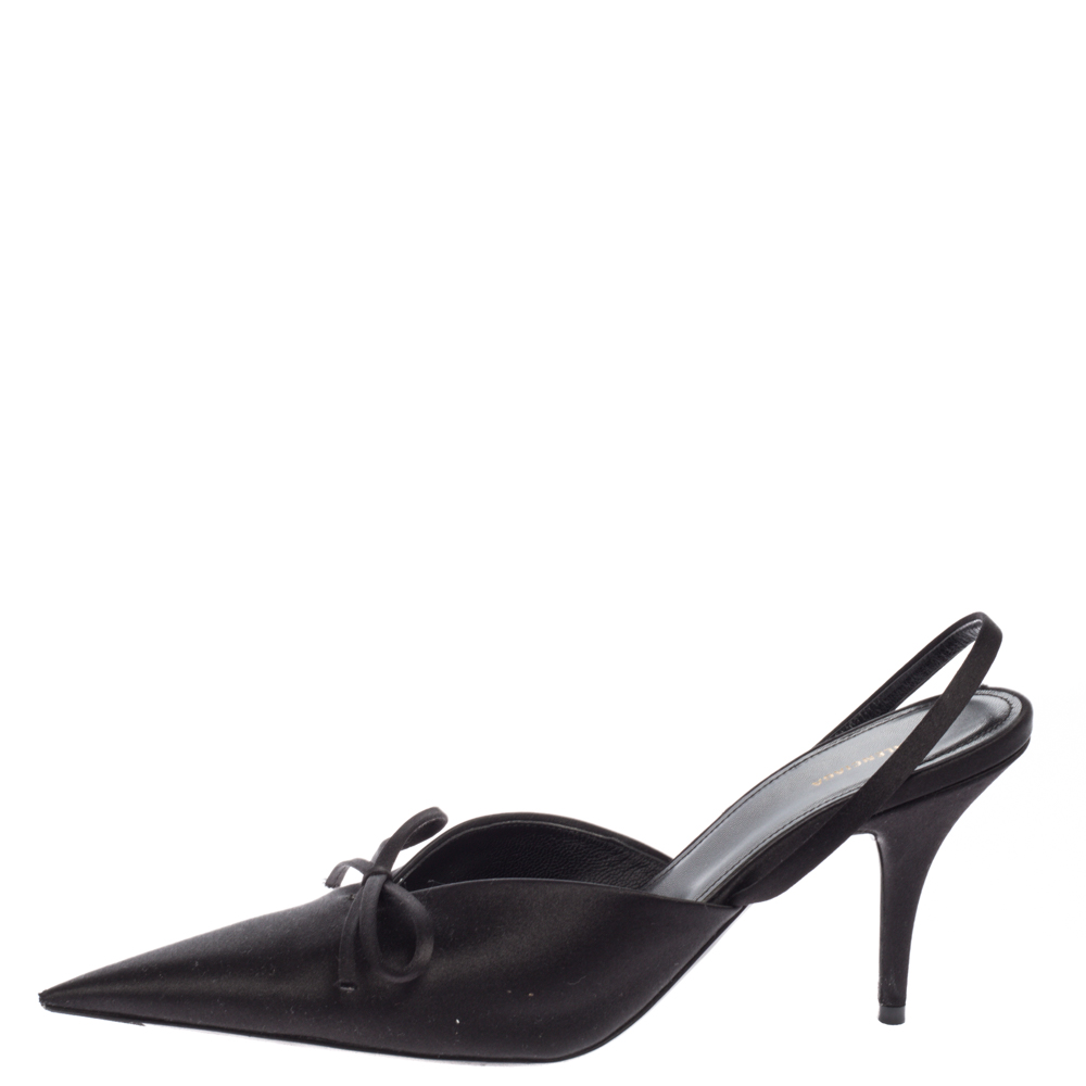 

Balenciaga Black Satin Bow Slingback Sandals Size