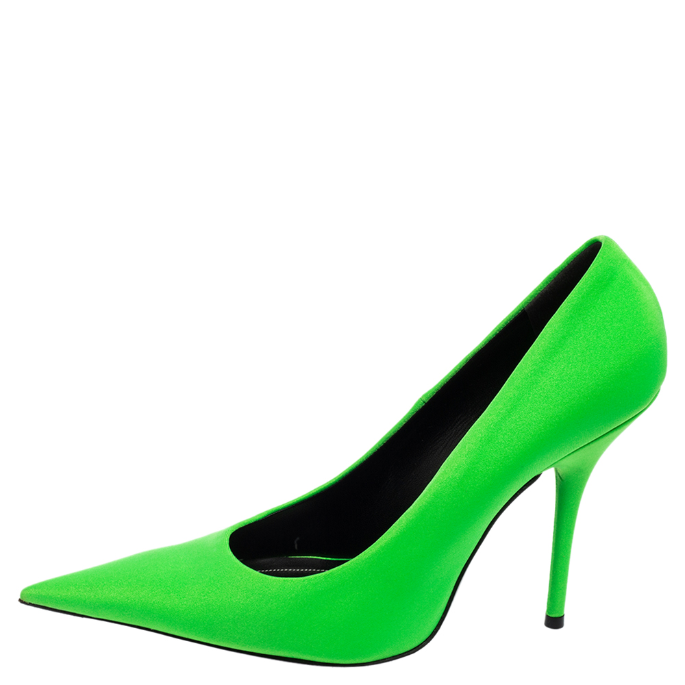 

Balenciaga Neon Green Fabric Knife Pointed-Toe Pumps Size