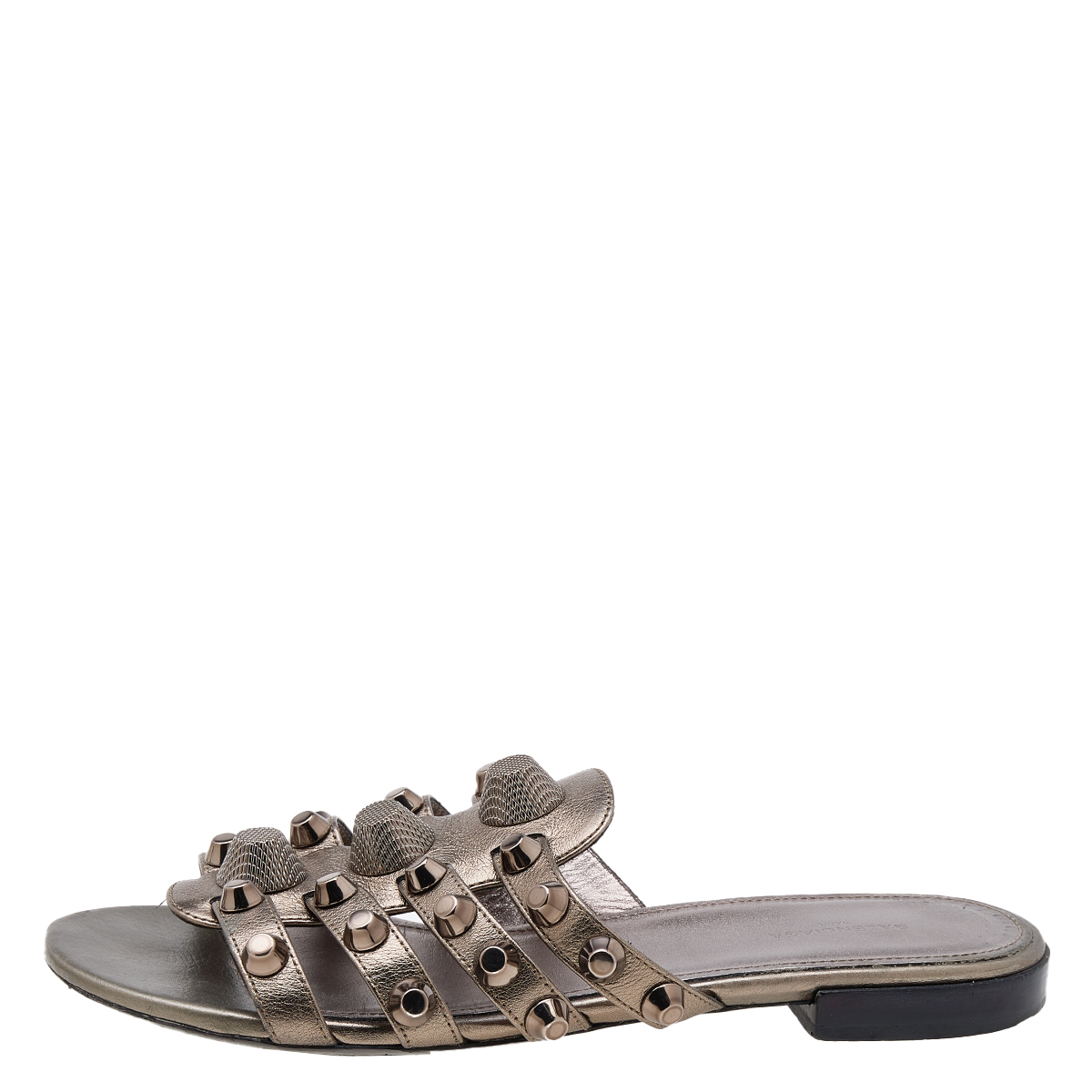 

Balenciaga Metallic Grey Leather Arena Embellished Flats Size