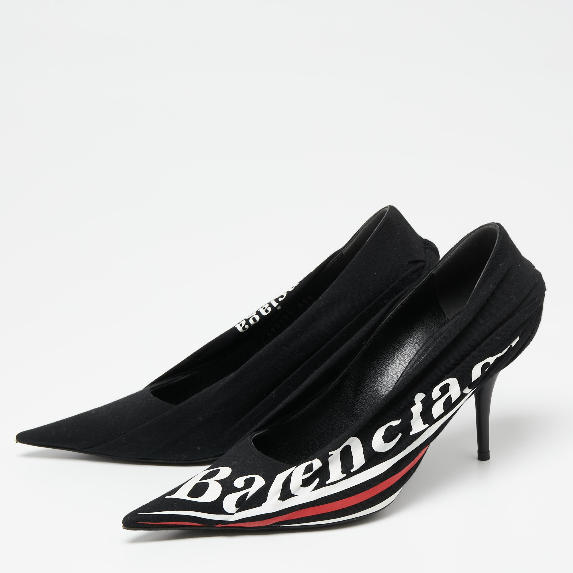 

Balenciaga Black Fabric Knife Logo Pointed Toe Pumps Size