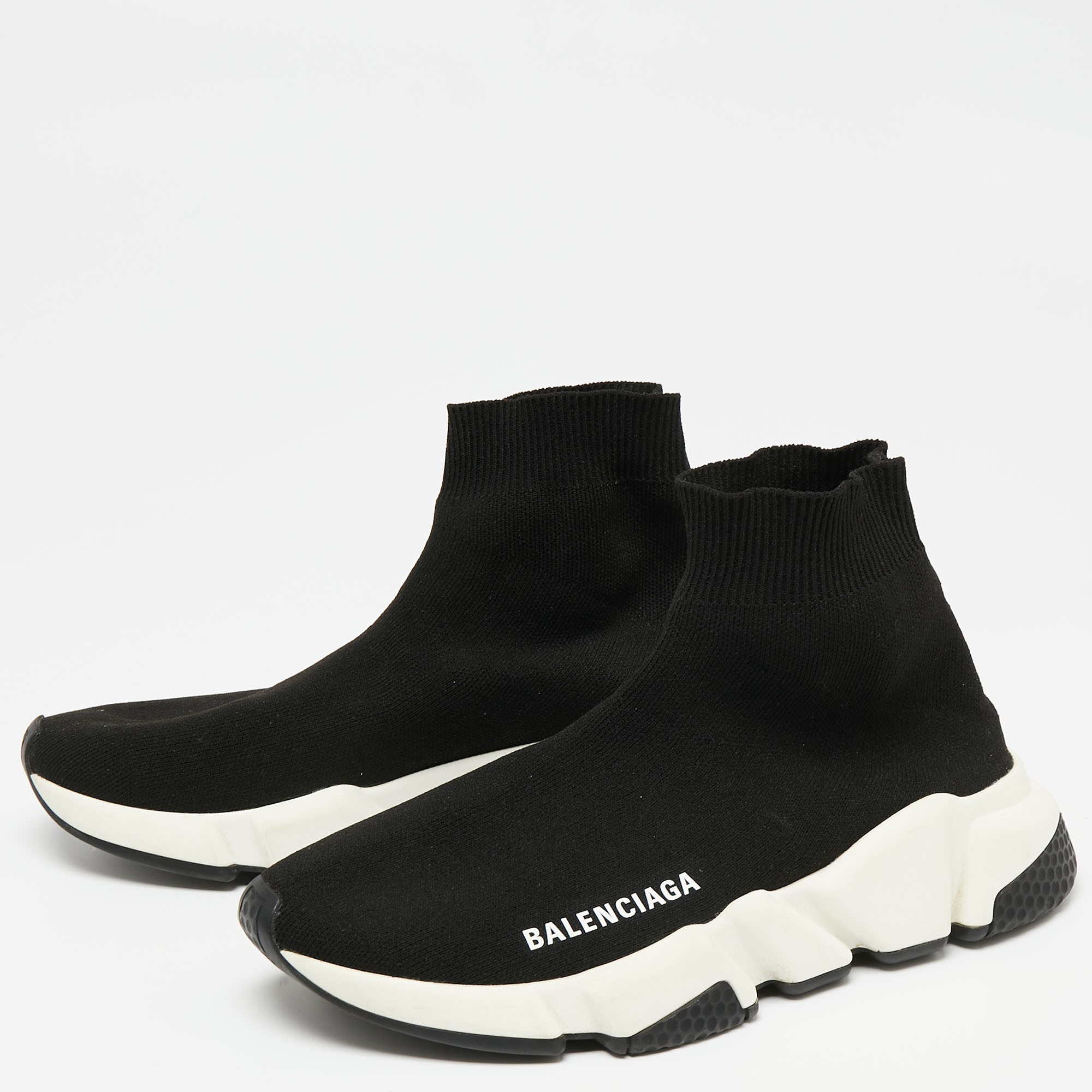 

Balenciaga Black Knit Fabric Speed Trainer High-Top Sneakers Size