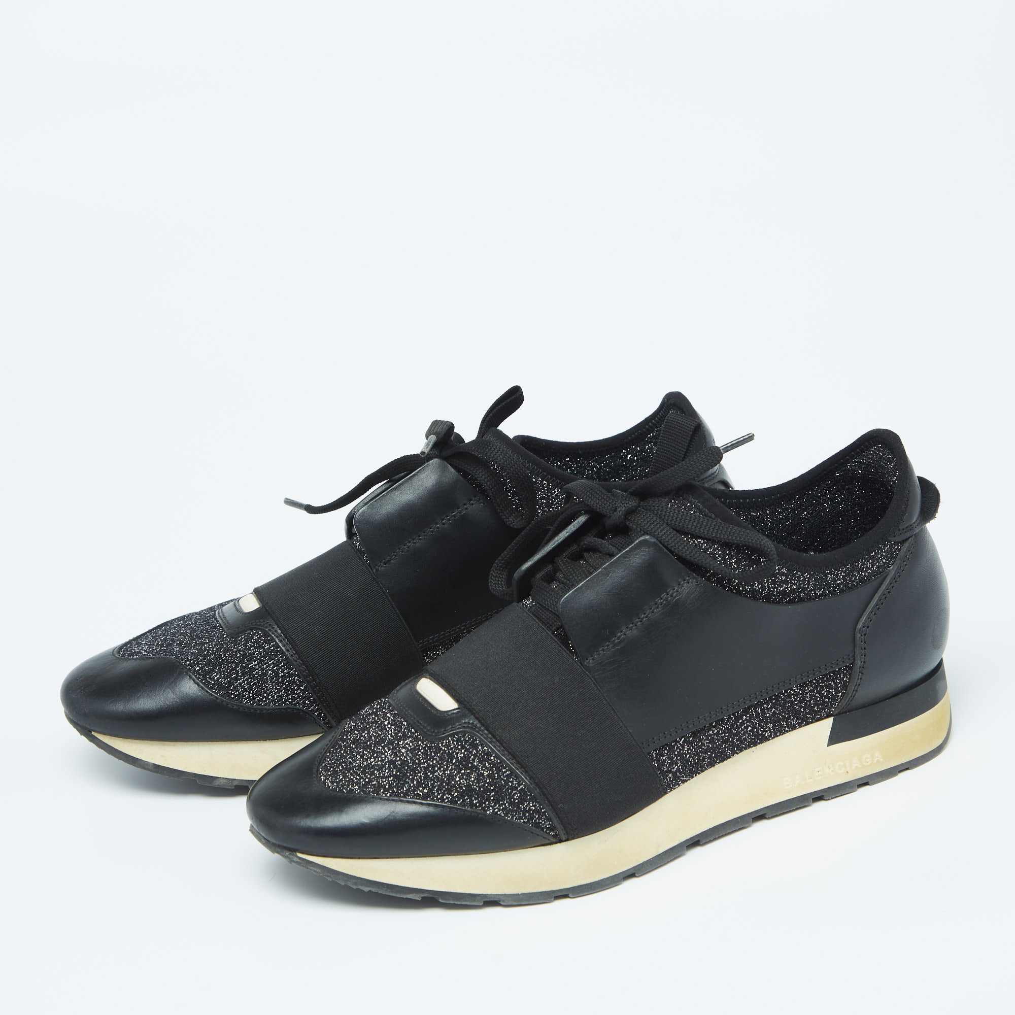 

Balenciaga Black Leather And Knit Fabric Race Runner Sneakers Size