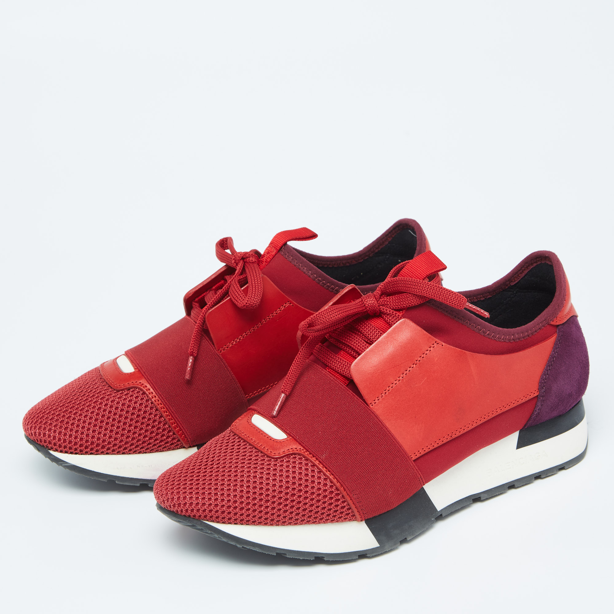 

Balenciaga Red/Purple Mesh And Leather Race Runner Sneakers Size