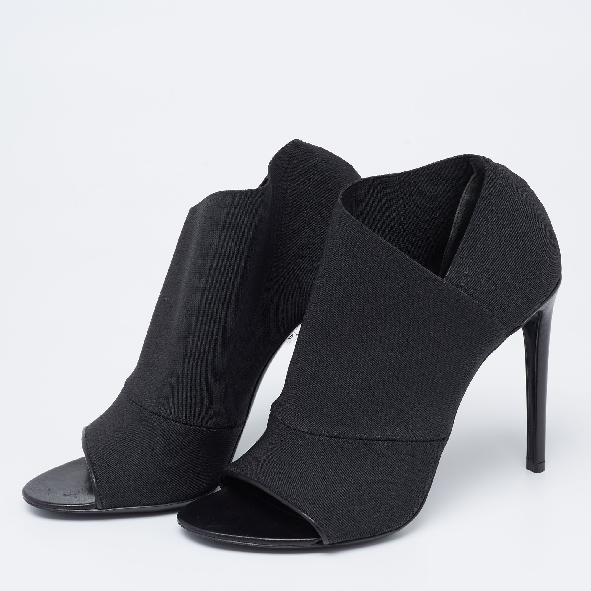 

Balenciaga Black Stretch Fabric Open Toe Booties Size