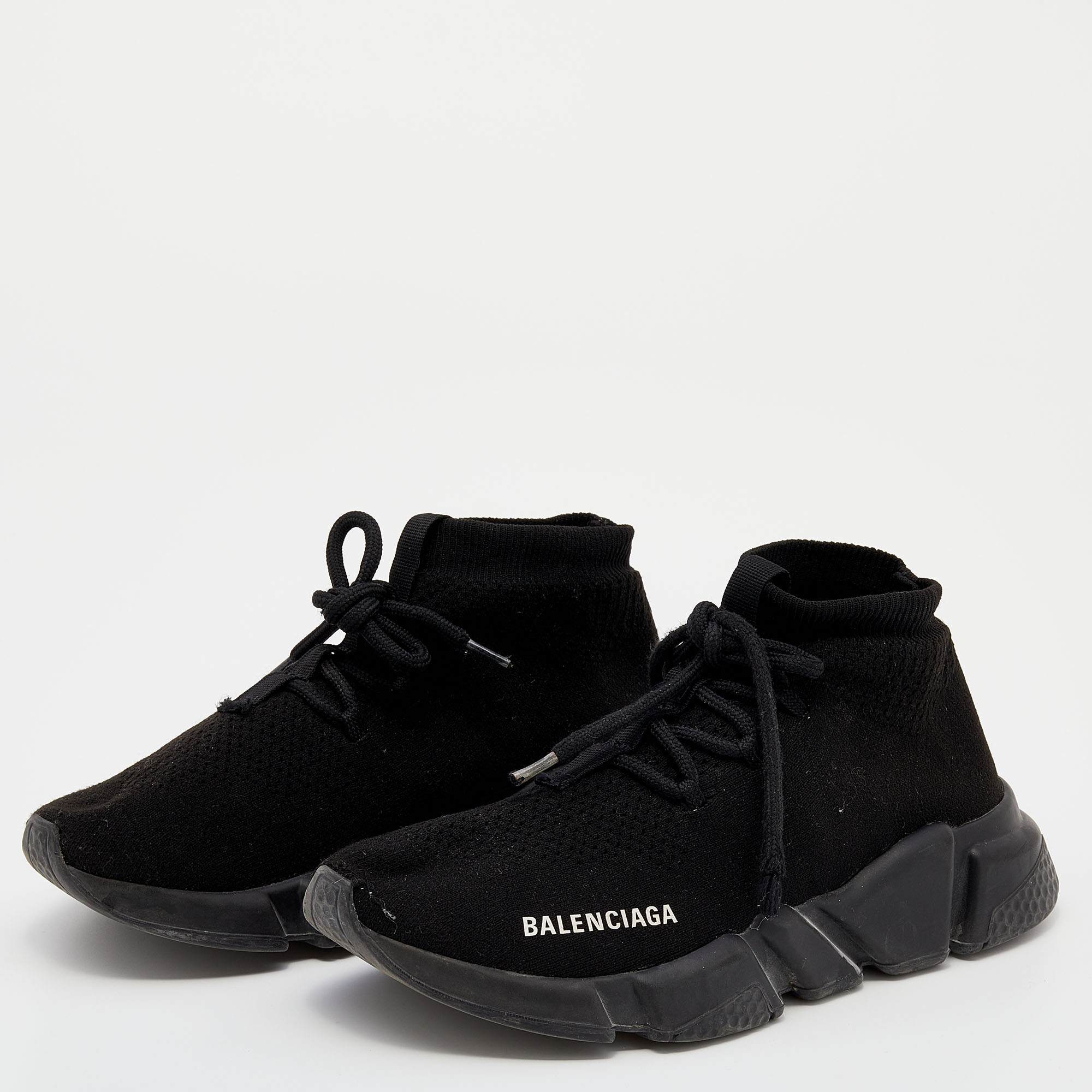 

Balenciaga Black Knit Fabric Speed Trainer Lace Up Sneakers Size