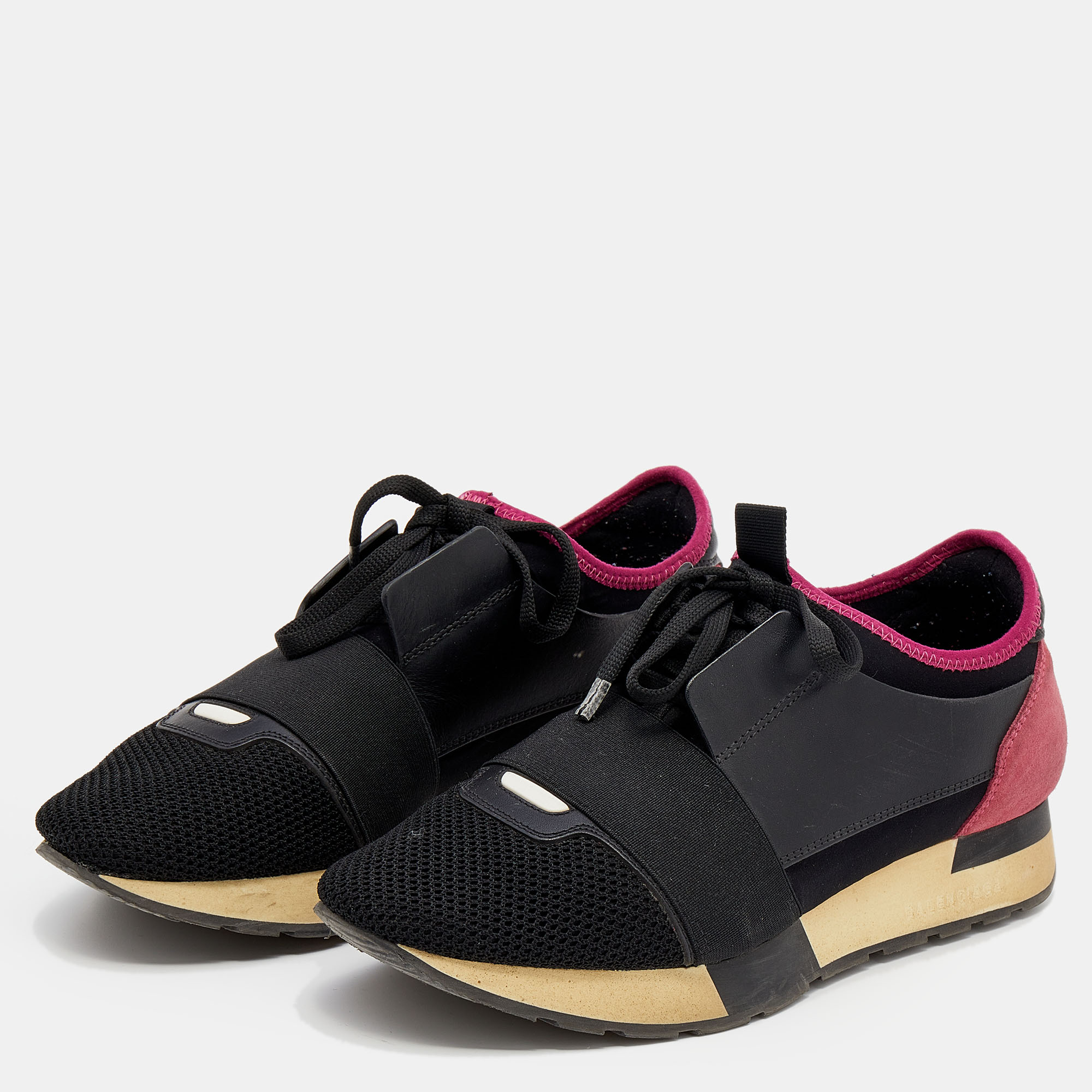 

Balenciaga Black/Pink Leather And Suede Race Runner Sneakers Size