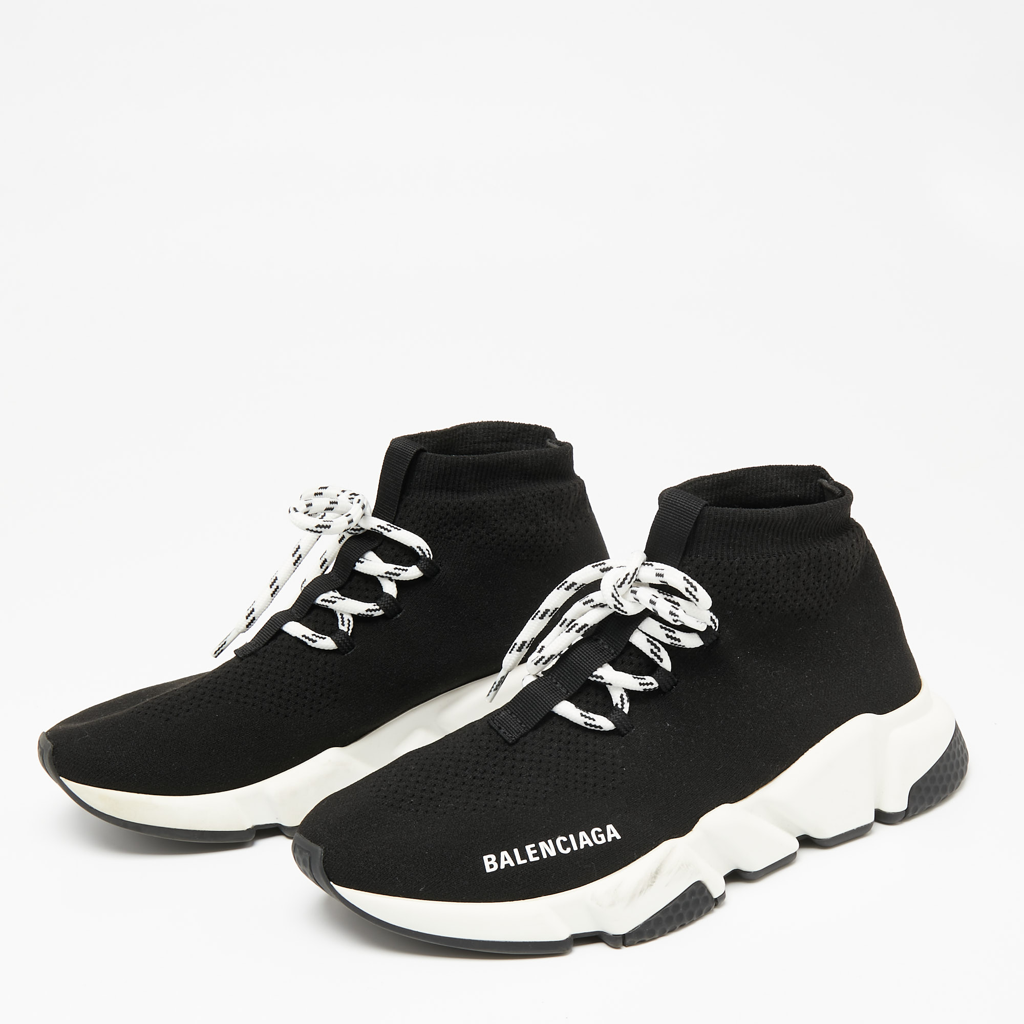 

Balenciaga Black Knit Fabric Speed Trainer Lace Up Sock Sneakers Size