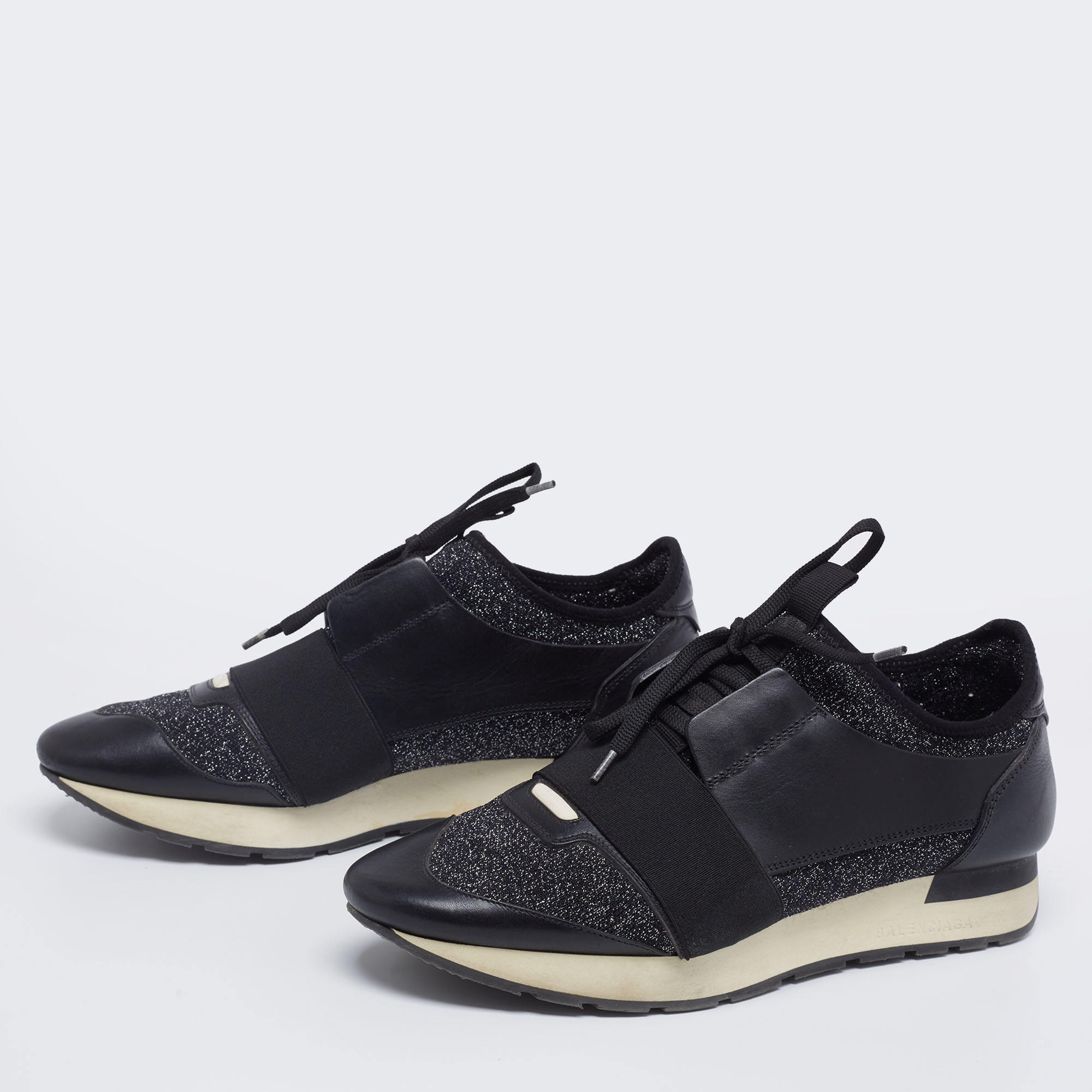 

Balenciaga Black Lurex Fabric And Leather Race Runner Sneakers Size