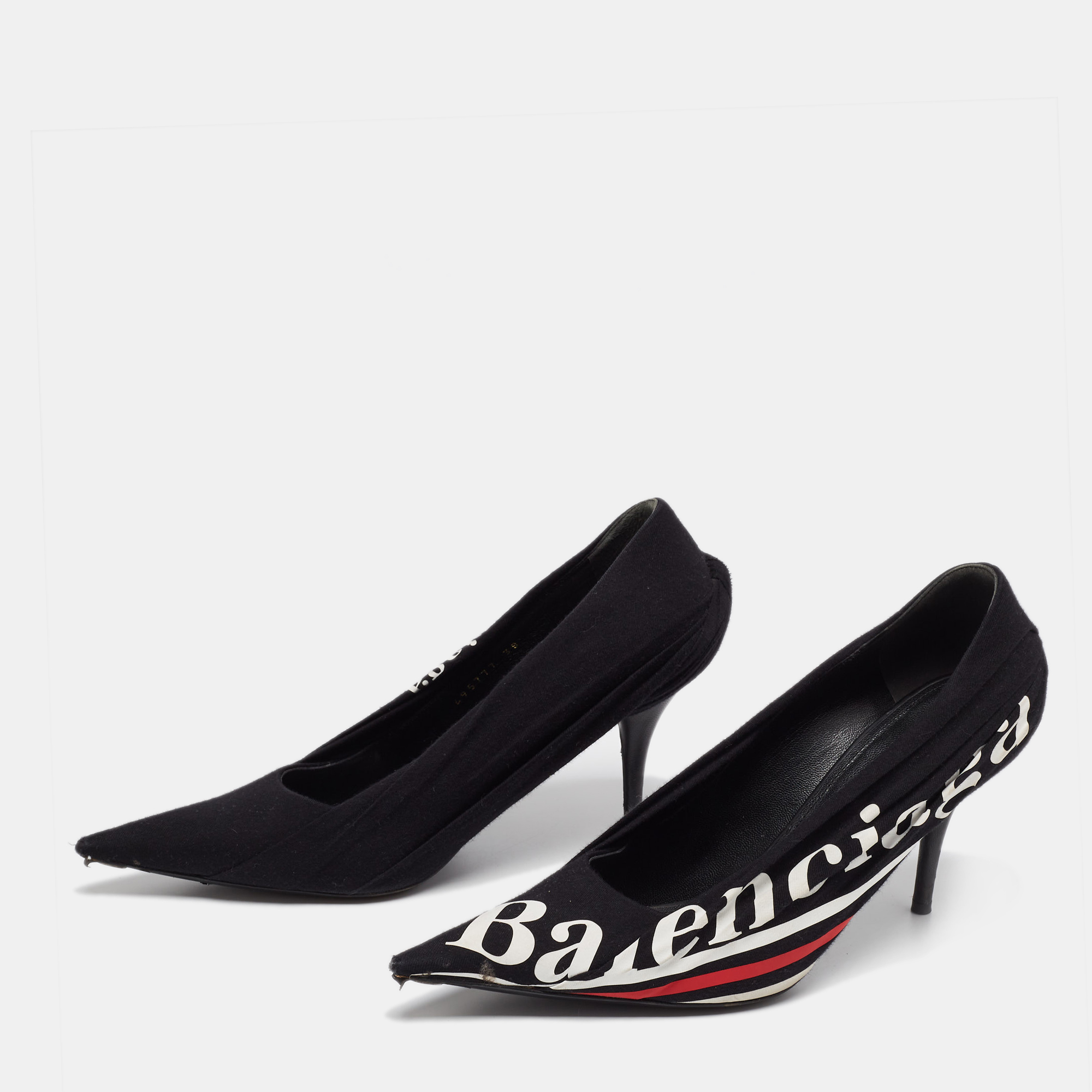 

Balenciaga Black Logo Fabric and Leather Knife Pumps Size