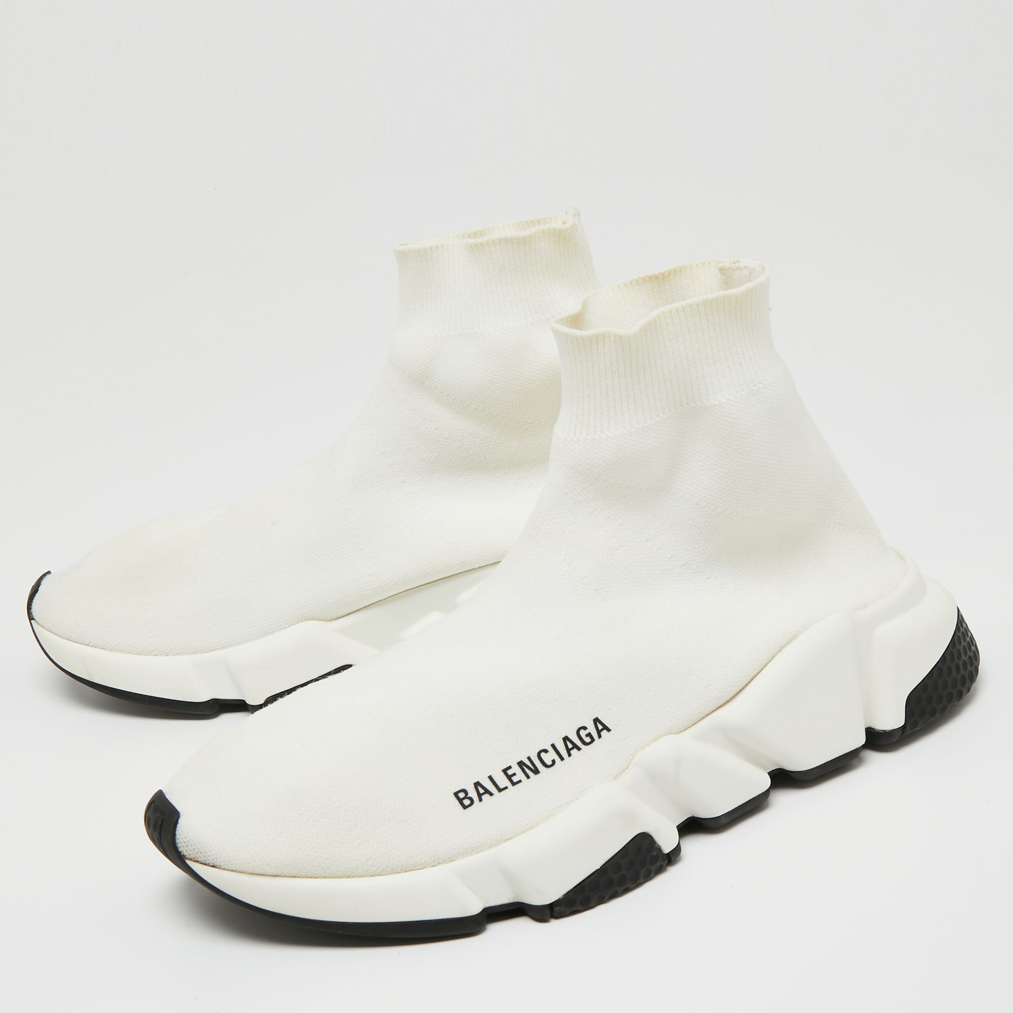 

Balenciaga Off-White Knit Fabric Speed Trainer Sneakers Size