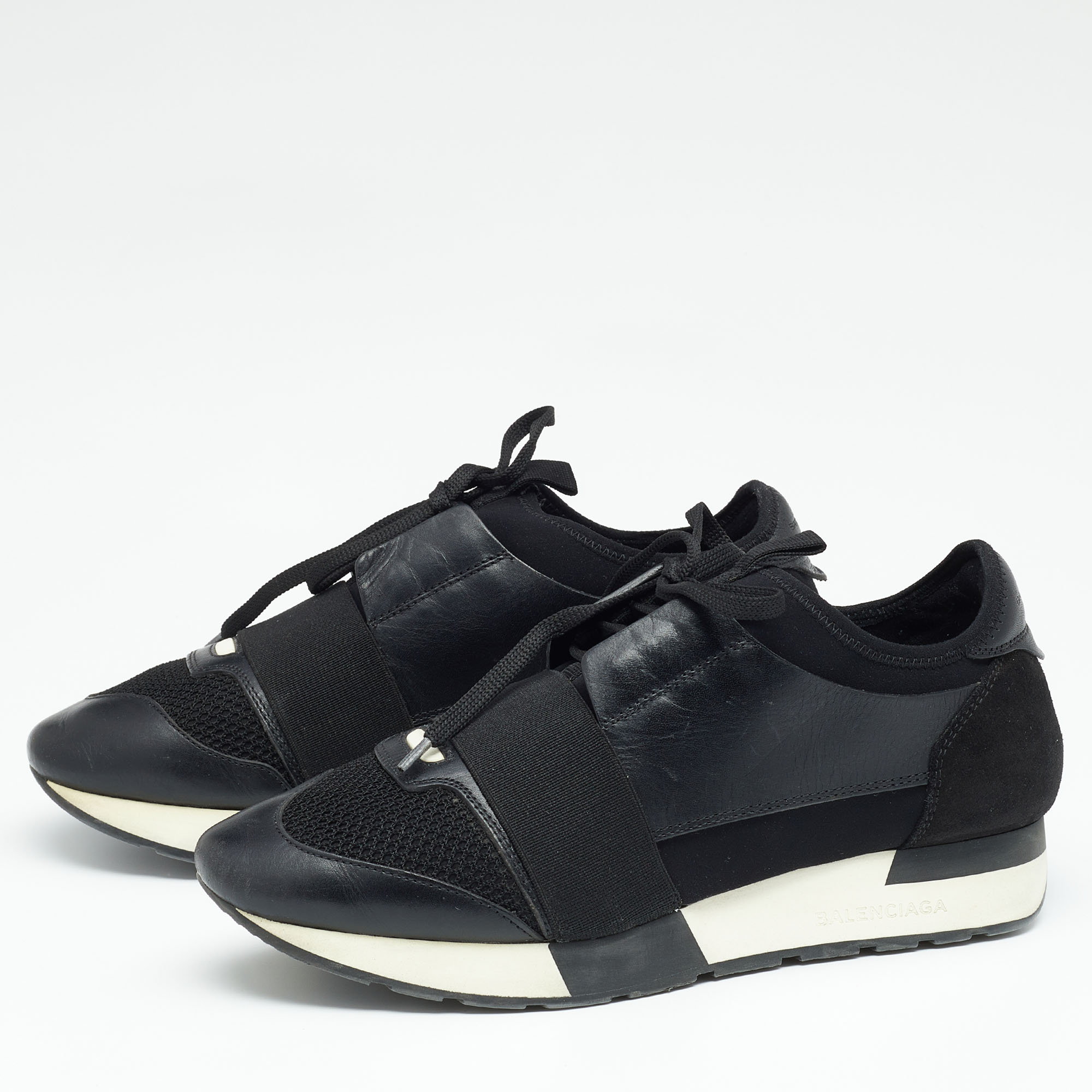 

Balenciaga Black Leather, Suede and Mesh Race Runner Sneakers Size