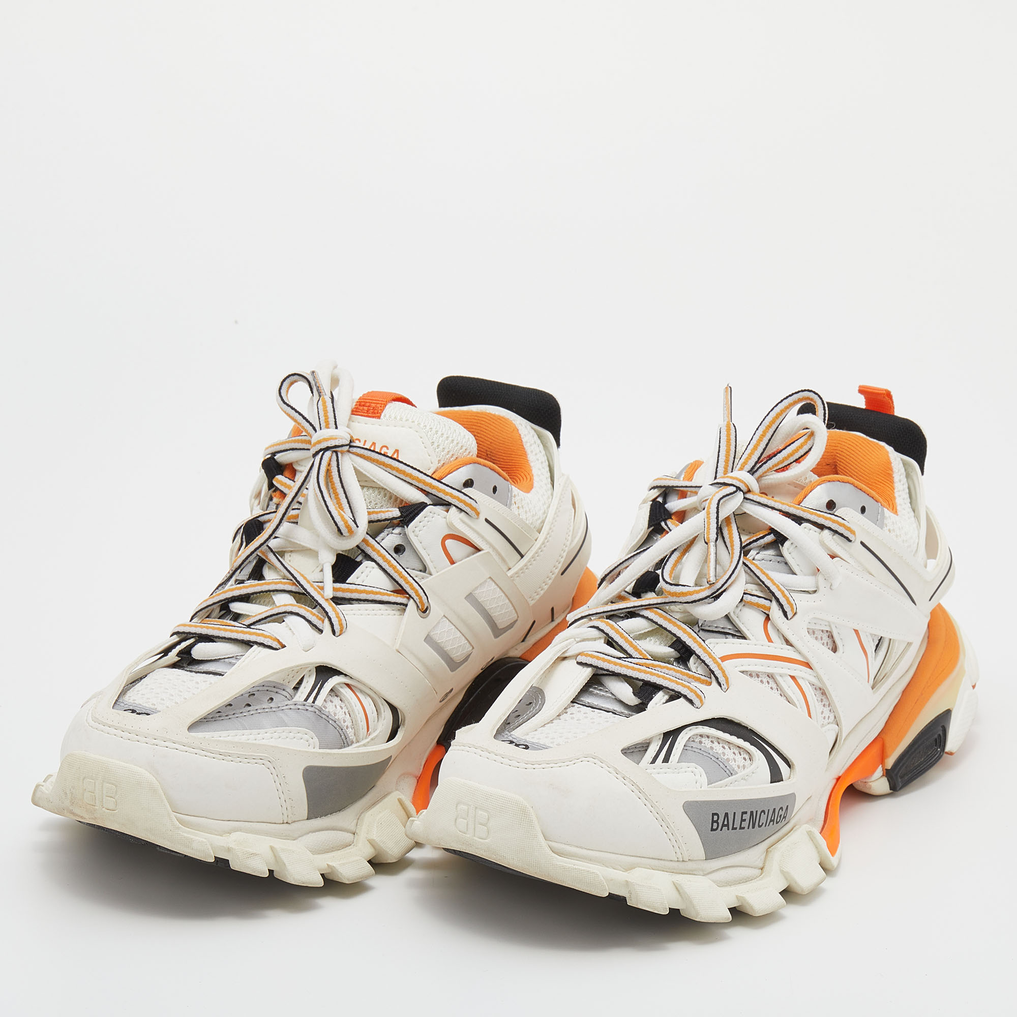 

Balenciaga White/Orange Leather And Mesh Track Trainers Sneakers Size