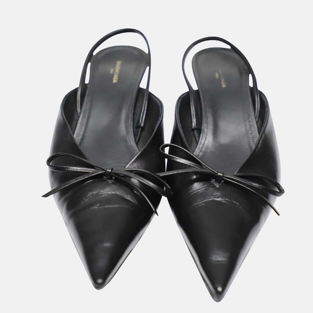 

Balenciaga Black Leather Knife Slingback Pumps Size EU