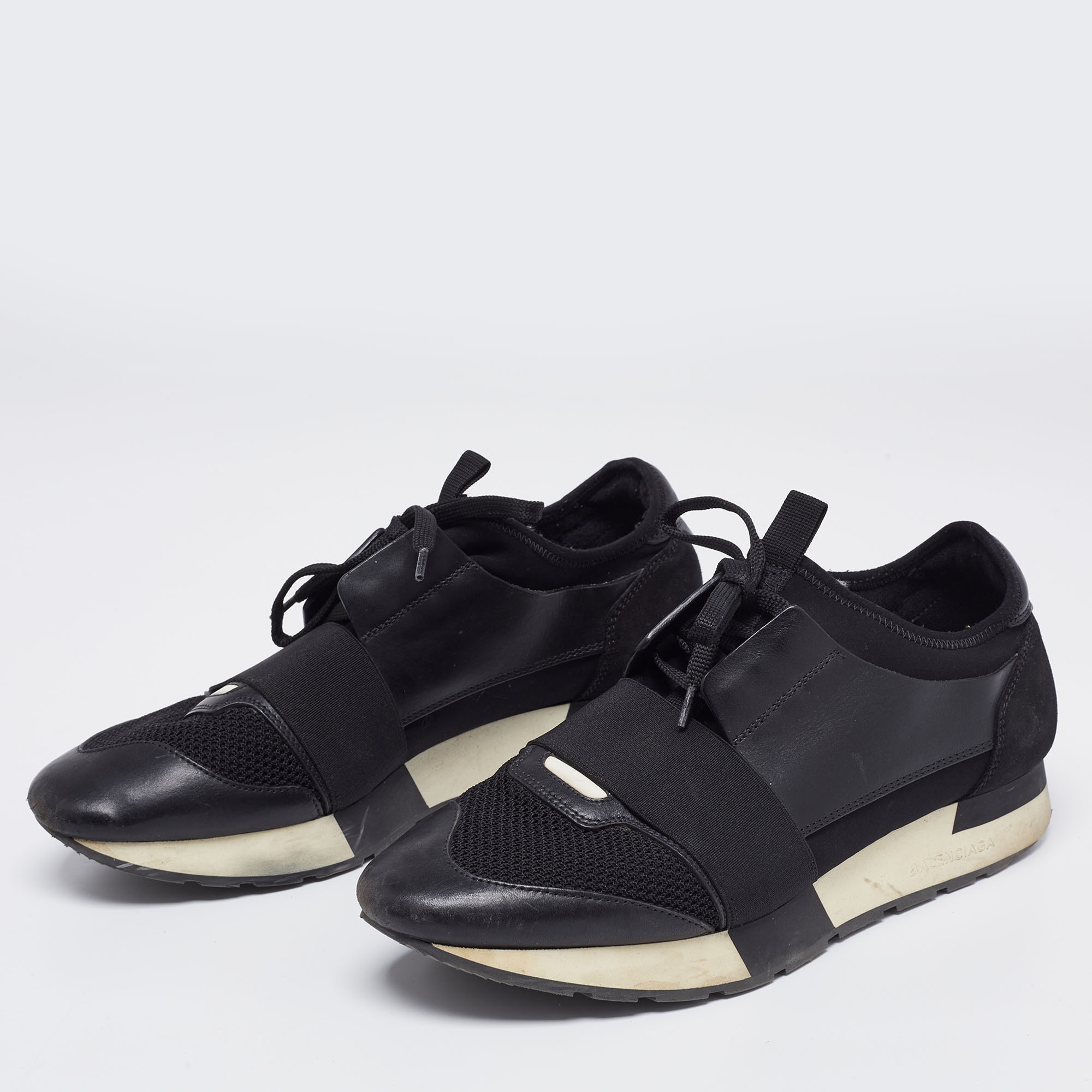 

Balenciaga Black Leather, Mesh and Neoprene Race Runner Sneakers Size